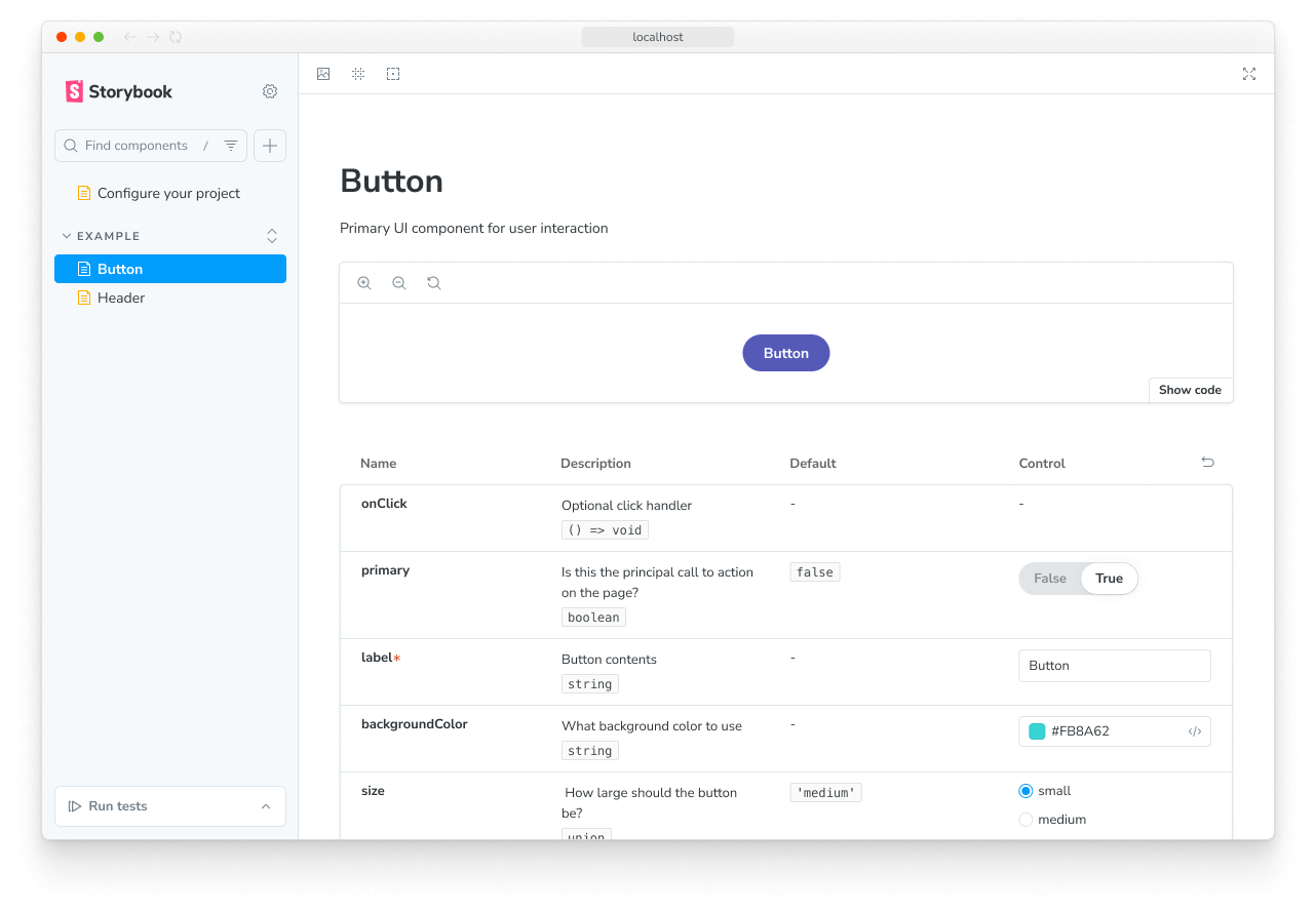 Storybook in documentation mode