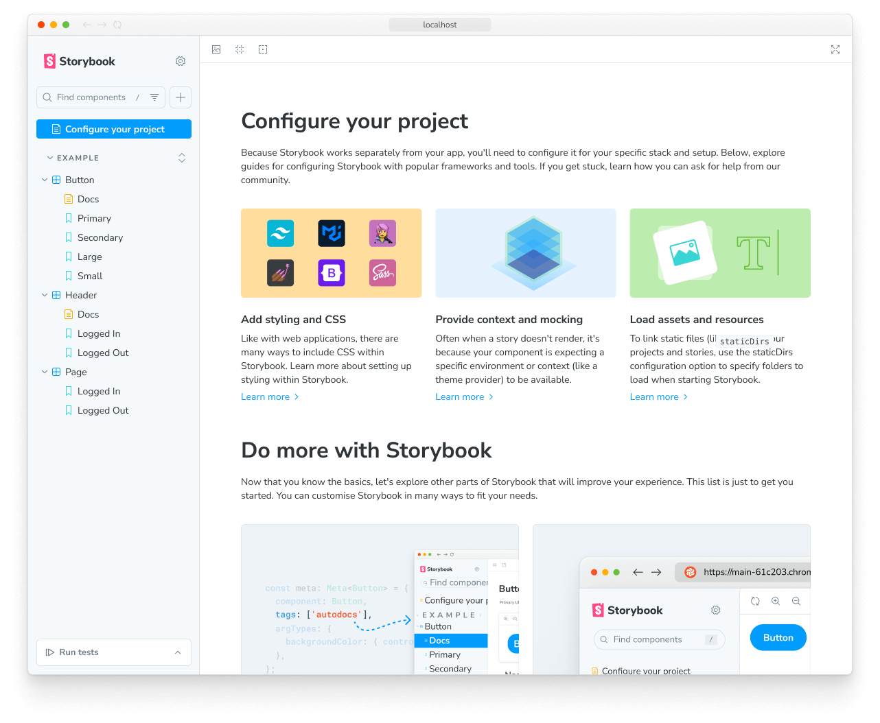 Storybook sandbox running