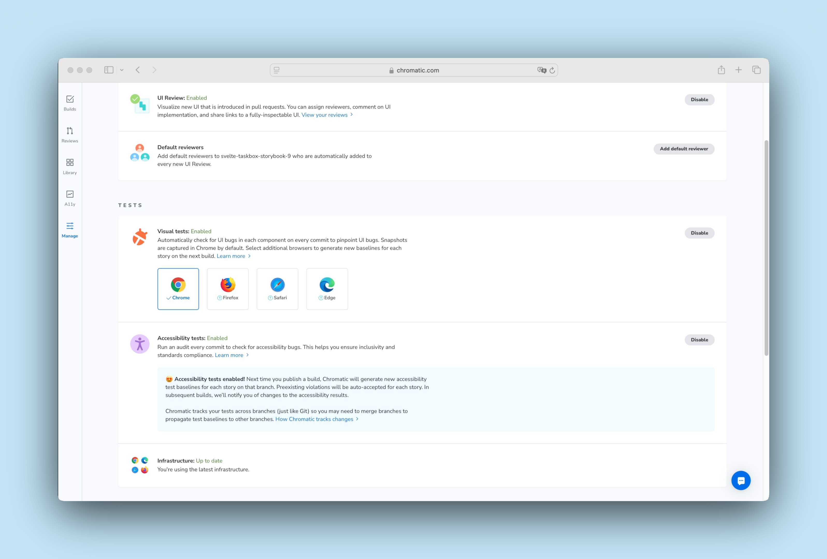 Chromatic accessibility tests enabled